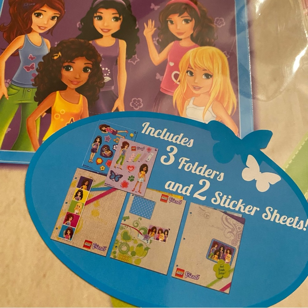 New Lego Friends Pocket Portfolio 9 Folders & Stickers 12" x 9" School Supplies.